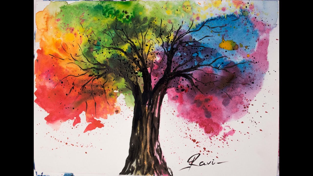 1280x720 Rainbow Tree Watercolor Painting