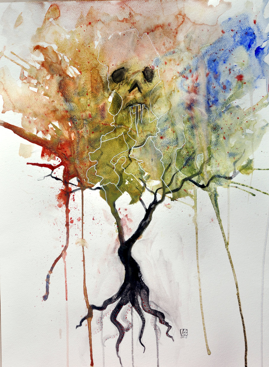900x1231 Skull Tree Watercolor Painting By Thenewestredranger