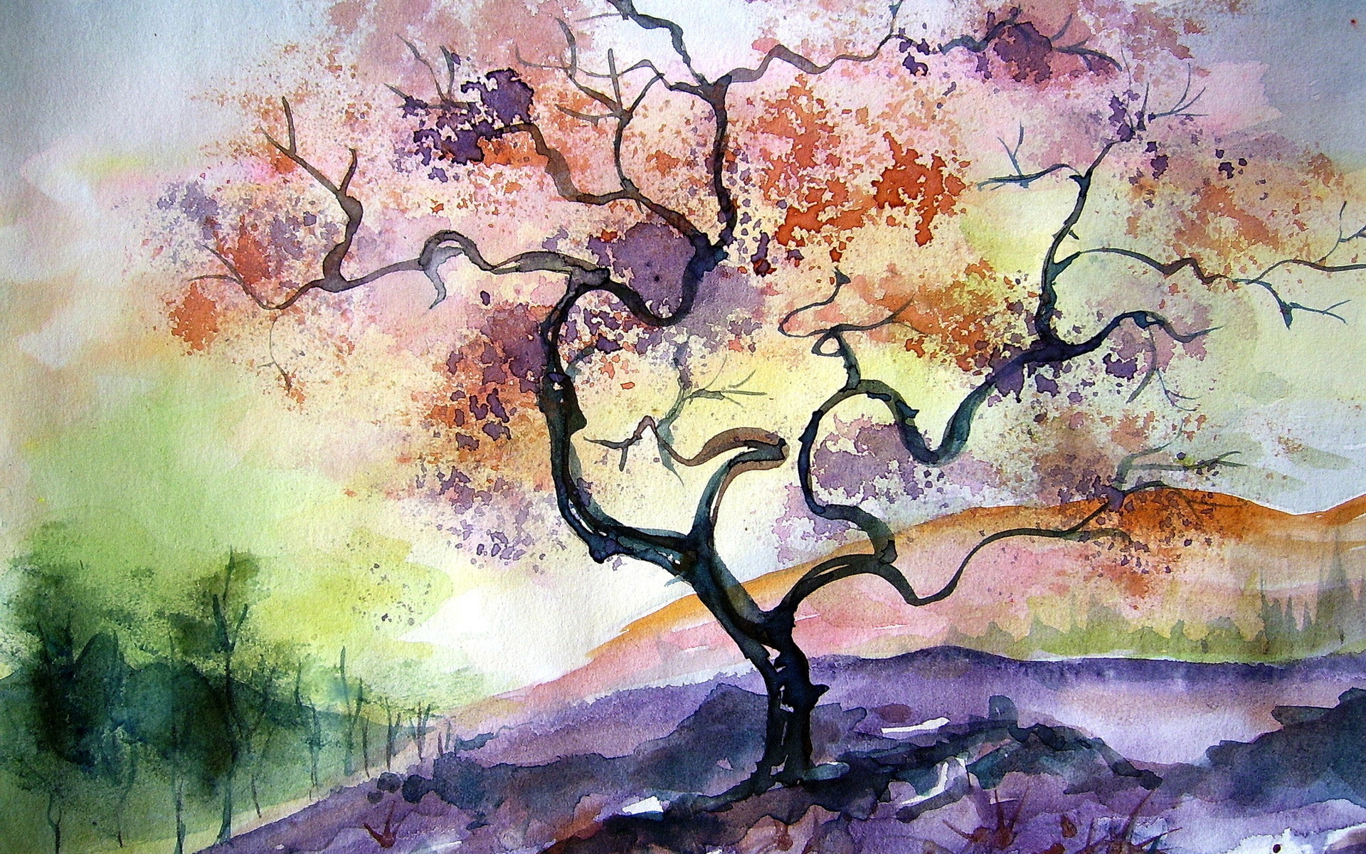 1920x1200 Watercolor Tree Painting Wallpapers