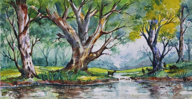 659x339 Tree Watercolor Paintings By Balakrishnan 8