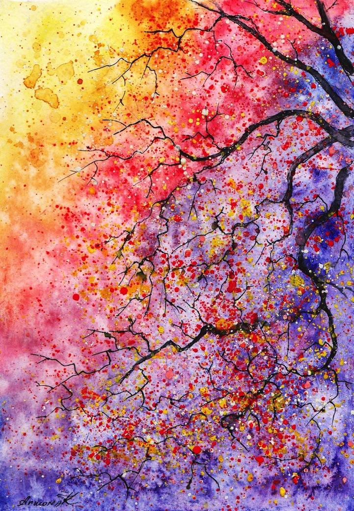 721x1041 Colorful Watercolor Paintings Of Radiant Trees In Nature