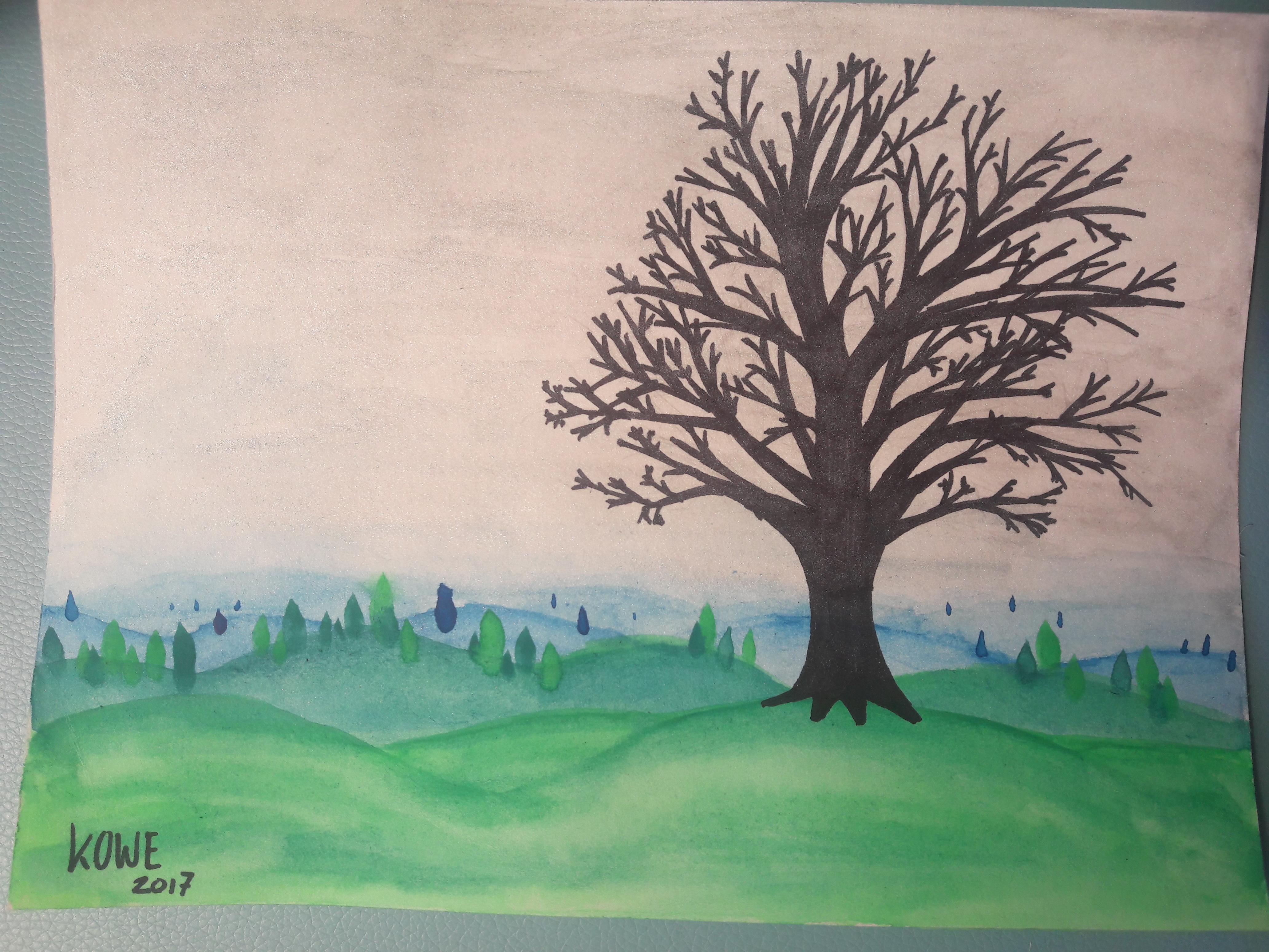 4128x3096 Landscape Tree Silhouette Watercolor