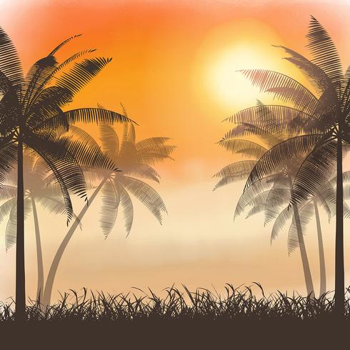 490x490 Silhouettes Of Palm Trees On Watercolor Sunset