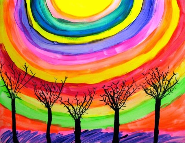 640x496 The Lost Sock Tree Silhouette With Concentric Sky Grade4 Art