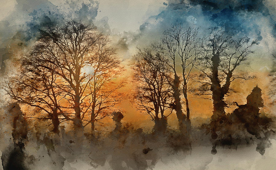 900x556 Watercolour Painting Of Silhouette Of Tree Line Against Autumn V