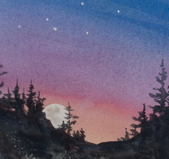 570x537 Constellations Ii Watercolor Print Night Sky Fantasy Moon