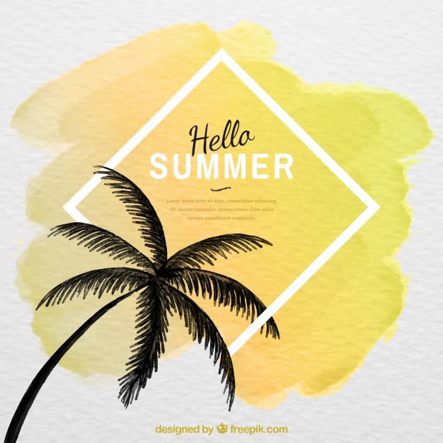 626x626 Hello Summer Background With Palm Tree Silhouette In Watercolor
