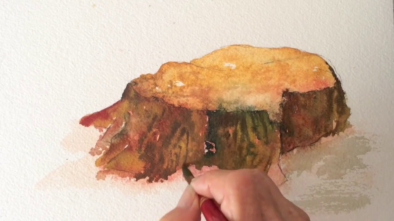 1280x720 Tree Stump Watercolor Tutorial Part 1, How To Paint Fast And Easy