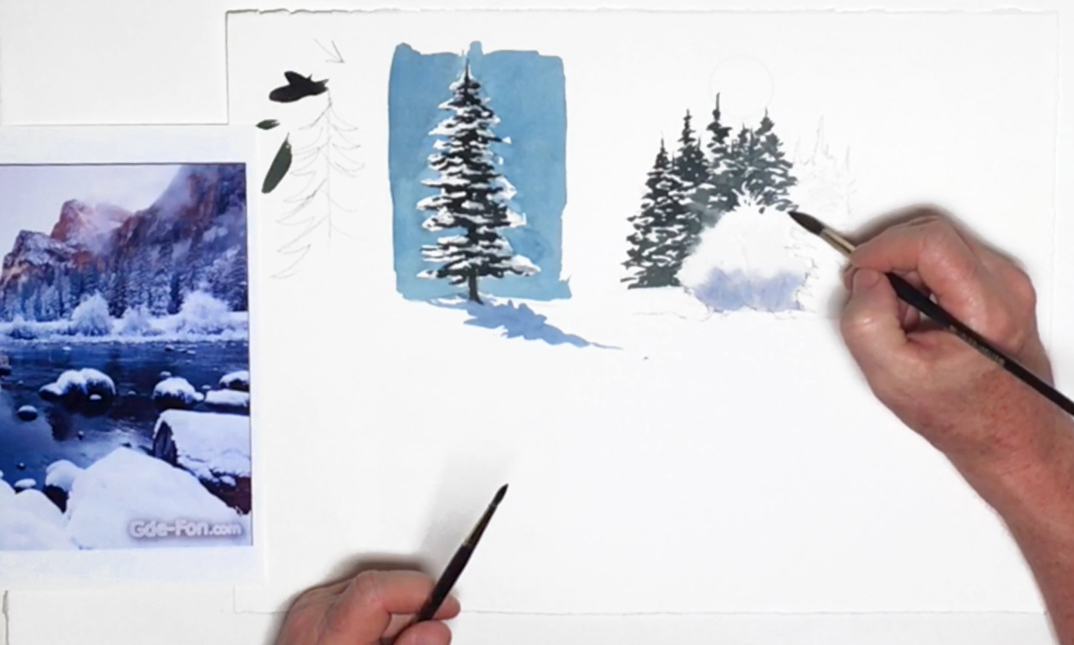 1551x932 Watercolor Techniques For Realistic Snowy Trees Amp Bushes