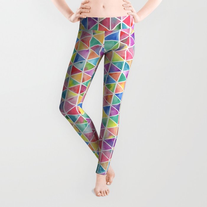 700x700 Colorful Watercolor Triangle Pattern Leggings By Alisagal Society6