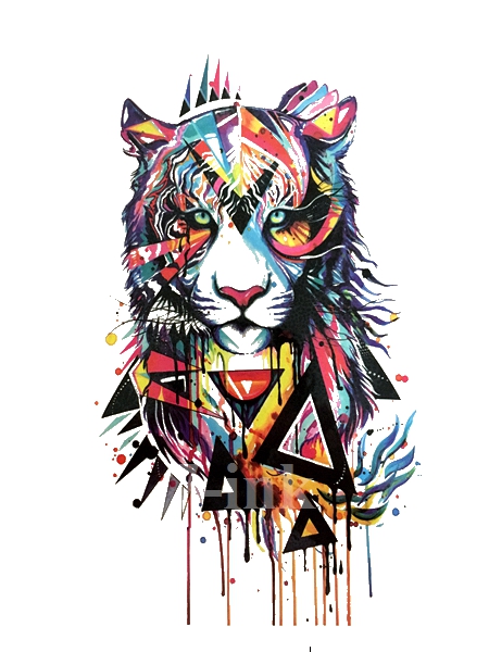 450x600 Waterproof Temporary Tattoo Inked Watercolor Triangle Tigerwater