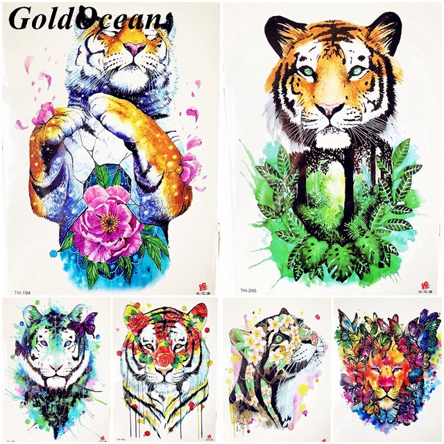 640x640 Enjoyed Tiger Rose Flower Temoprary Tattoo Women Watercolor Tribal