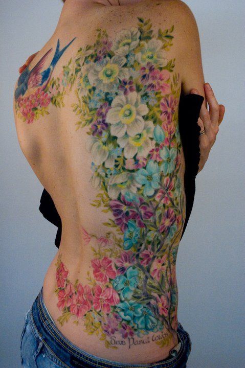 479x720 Wonderful Flowers Watercolor Tattoo