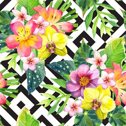 416x416 Seamless Background With Watercolor Tropical Premium Clipart