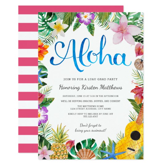 540x540 Watercolor Tropical Luau Graduation Party Invite