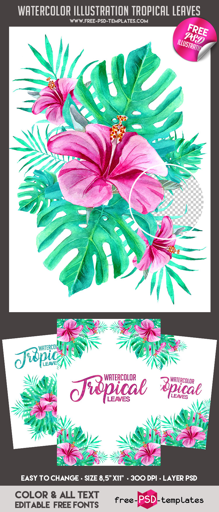 750x1750 Free Watercolor Tropical Leaves In Psd On Behance