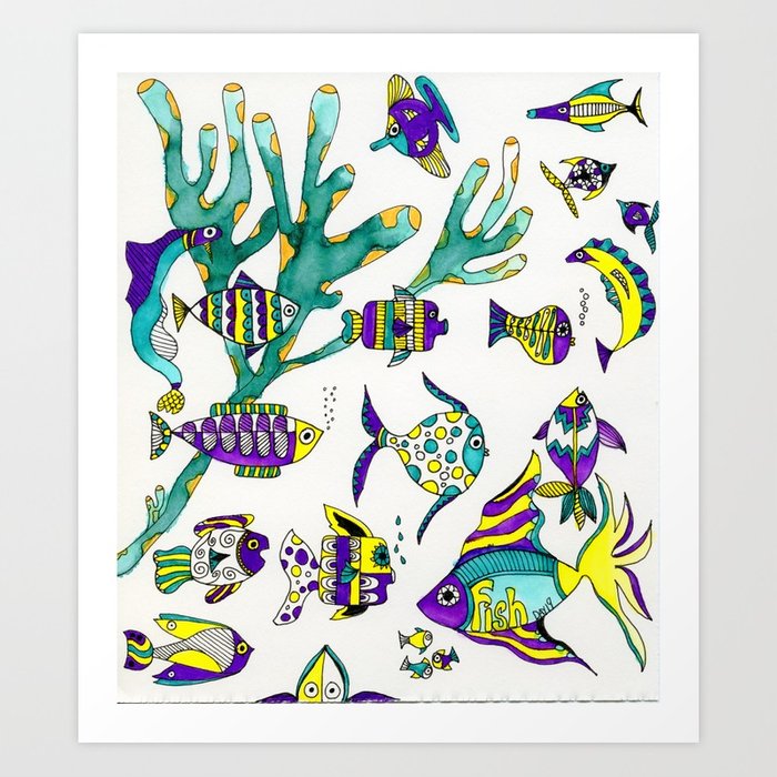 700x700 Tropical Fish Watercolor And Ink Illustration Art Print By