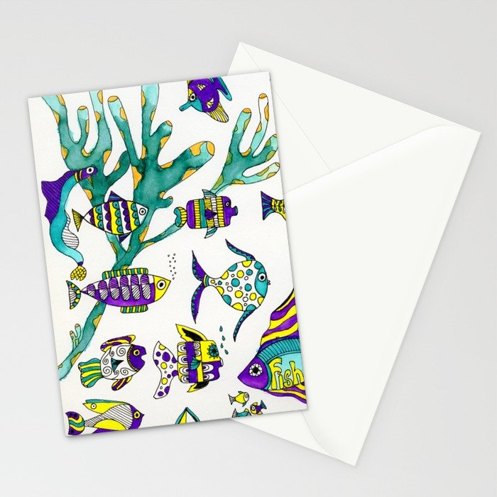 700x700 Tropical Fish Watercolor And Ink Illustration Stationery Cards By