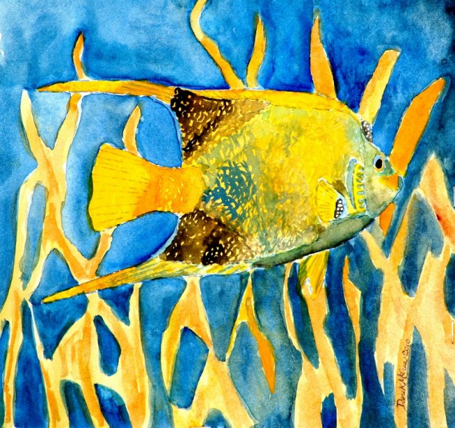 650x611 Tropical Fish Painting, Abstract, Watercolor, Tropical Art Print