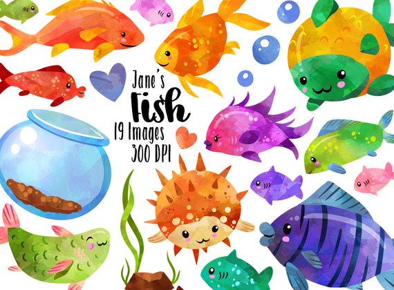 570x420 Watercolor Tropical Fish Clipart Colorful Fish Download Etsy