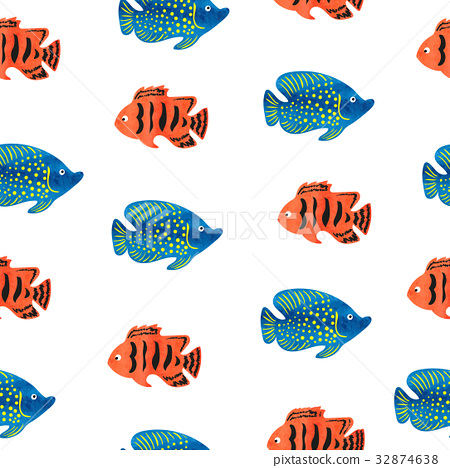450x468 Watercolor Tropical Fish Seamless Pattern.