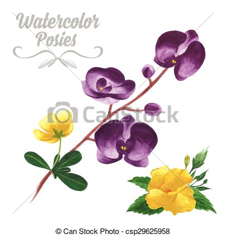 450x470 Isolated Watercolor Tropical Flowers And Leaves.vector With