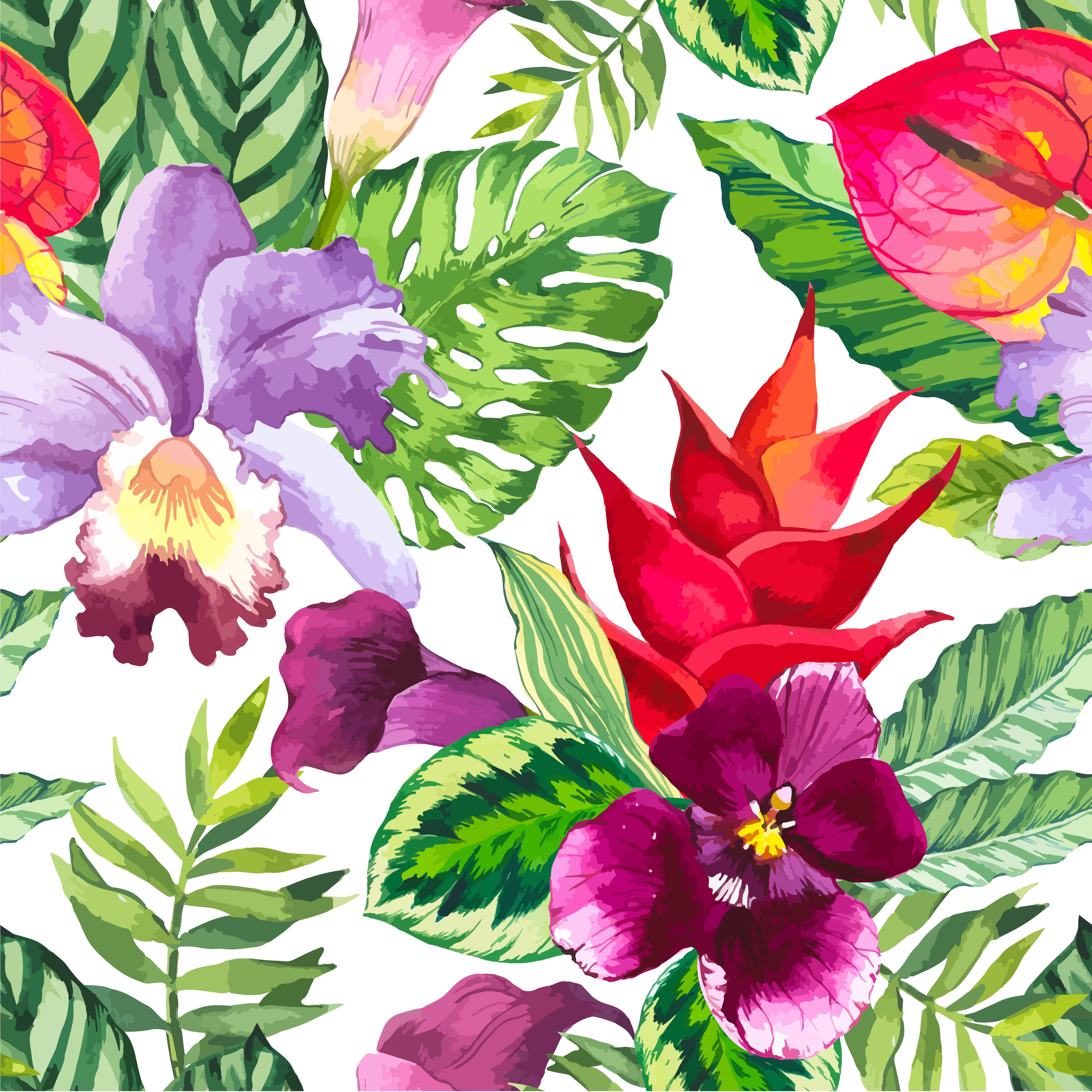 5000x5000 Vector Illustration With Watercolor Flowers. Beautiful Seamless