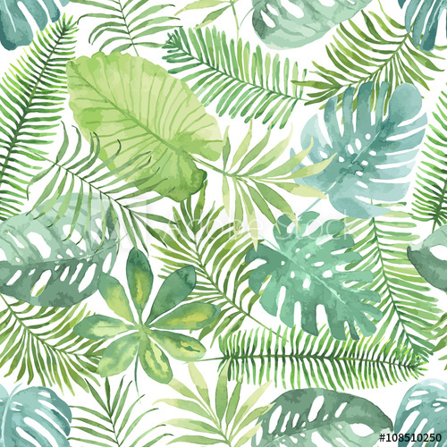500x500 Tropical Seamless Pattern With Leaves. Watercolor Background With