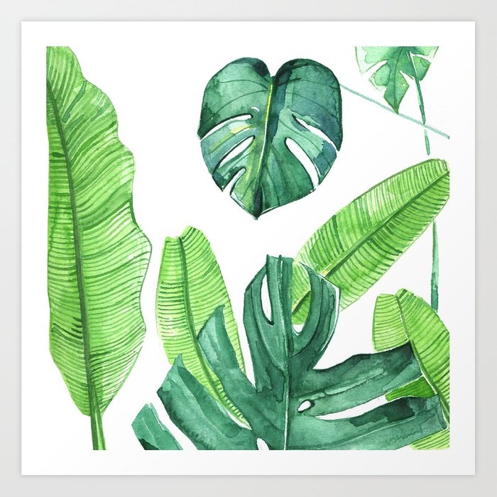 700x700 Watercolor Tropical Leaves Art Print By Rongrongillustration