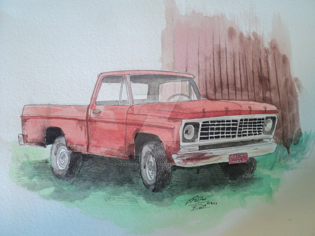 1024x768 Ford Farm Truck Watercolor By Prestonthecarartist