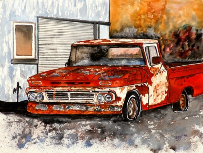 650x488 Old Vintage Truck, Watercolor, Painting, Old Art Print