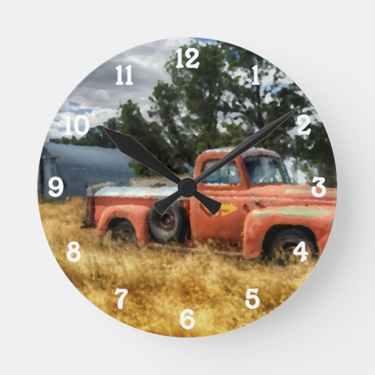 540x540 Route 66 Vintage Pick Up Truck Watercolor Art Round Clock