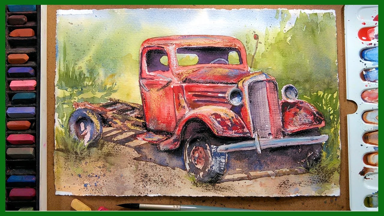 1280x720 Rusty Old Truck In Watercolor Amp Pastel!