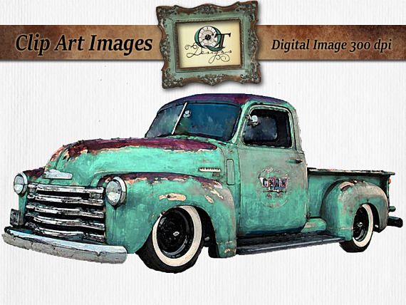 570x428 Turquoise Watercolor Vintage Truck Clipart Rusty Rustic Country