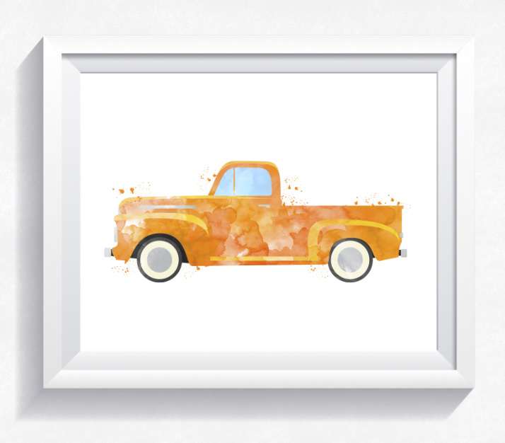 714x626 Watercolor Pickup Printable, Pickup Truck Print, Nursery Printable