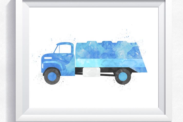 714x476 Watercolor Truck, Tanker Truck Printable, Tanker Truck Wall Art
