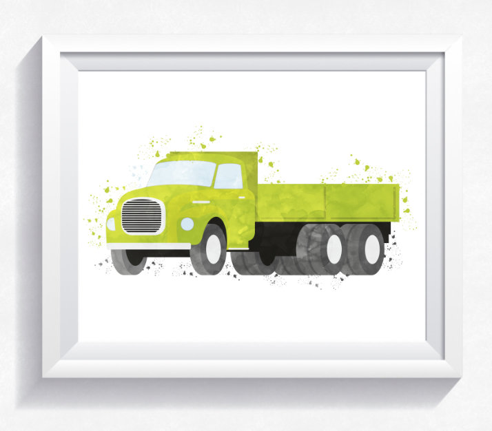 714x626 Watercolor Truck Print, Truck Printable Design Bundles