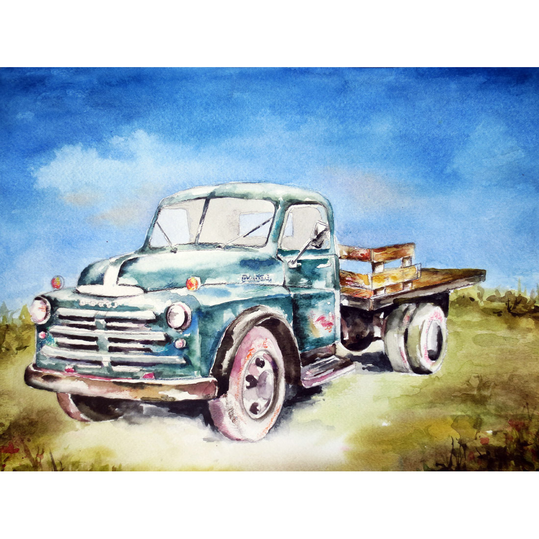 1100x1100 Dodge 1950 Pick Up Truck Watercolor Painting By Artist Mary Morano