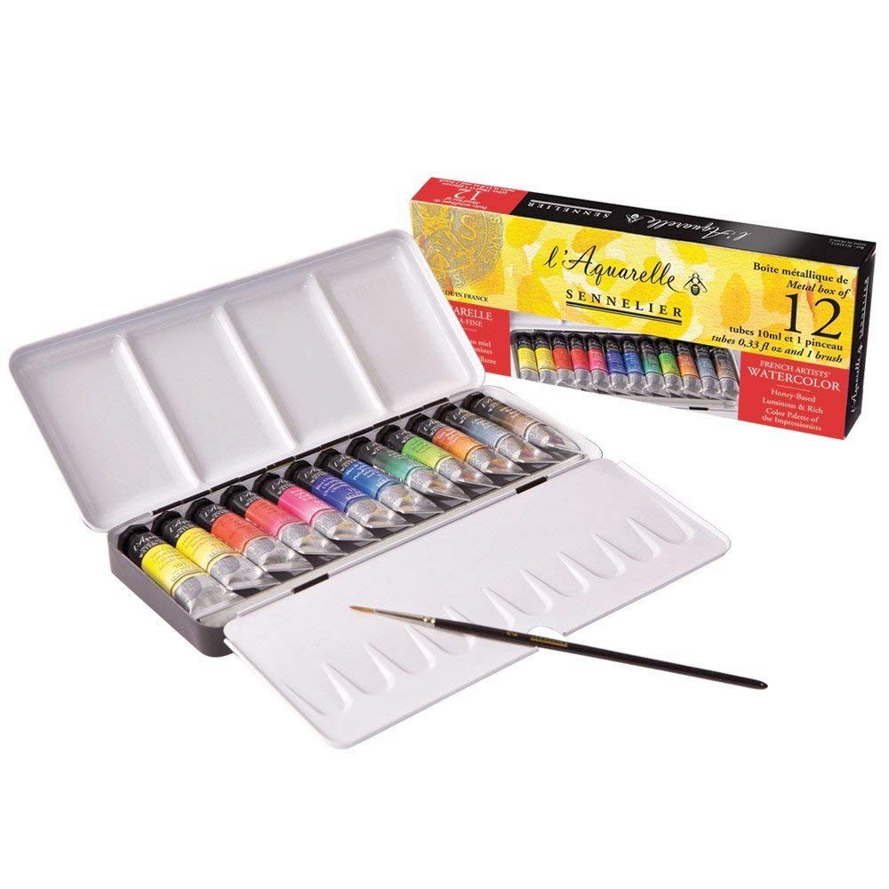 1000x1000 Sennelier Watercolor Metal Box 12 Tube Set