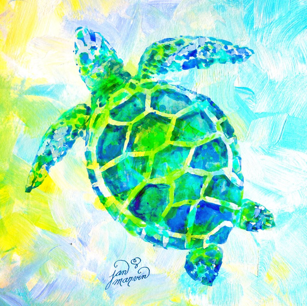 1024x1021 Sea Turtle Art Print Of Watercolor Painting Jan Marvin Art Studio