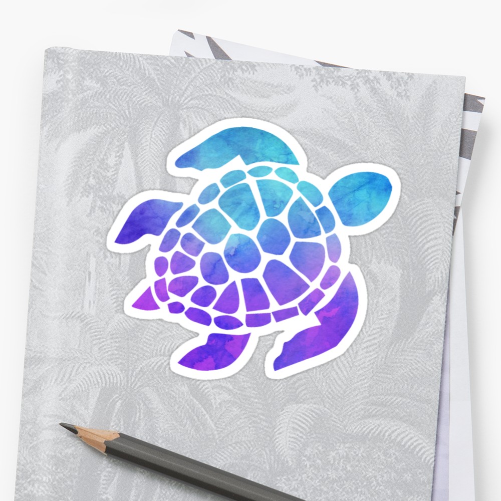 1000x1000 Sea Turtle Watercolor Blue And Purple Stickers By Livpaigedesigns