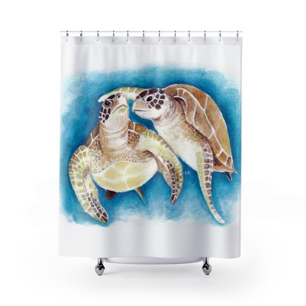 600x600 Sea Turtles Watercolor Art Blue Shower Curtain Seven Sirens Studios