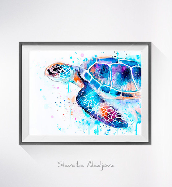 556x604 Sea Turtle Watercolor Painting Print