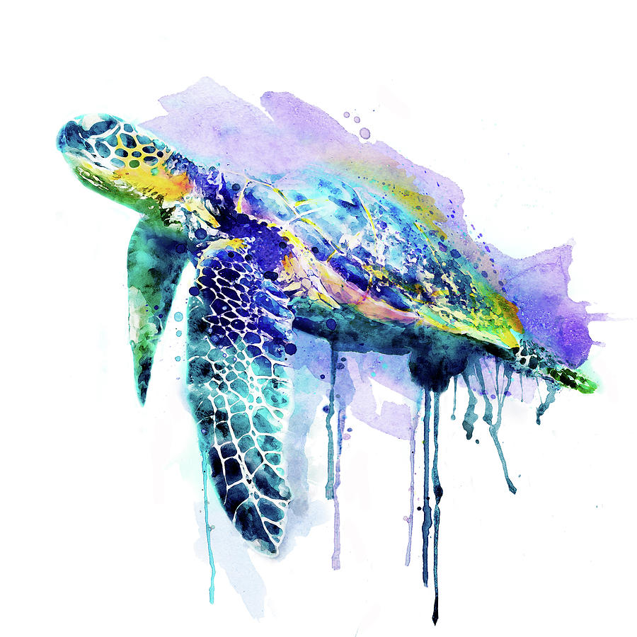 900x900 Watercolor Sea Turtle Painting By Marian Voicu