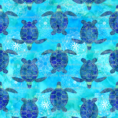 400x400 Watercolor Sea Turtles Mandala Blue Green Wallpaper