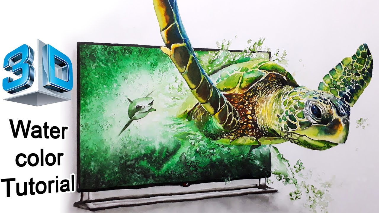 1280x720 3d Watercolor Painting Tortoise In Tv