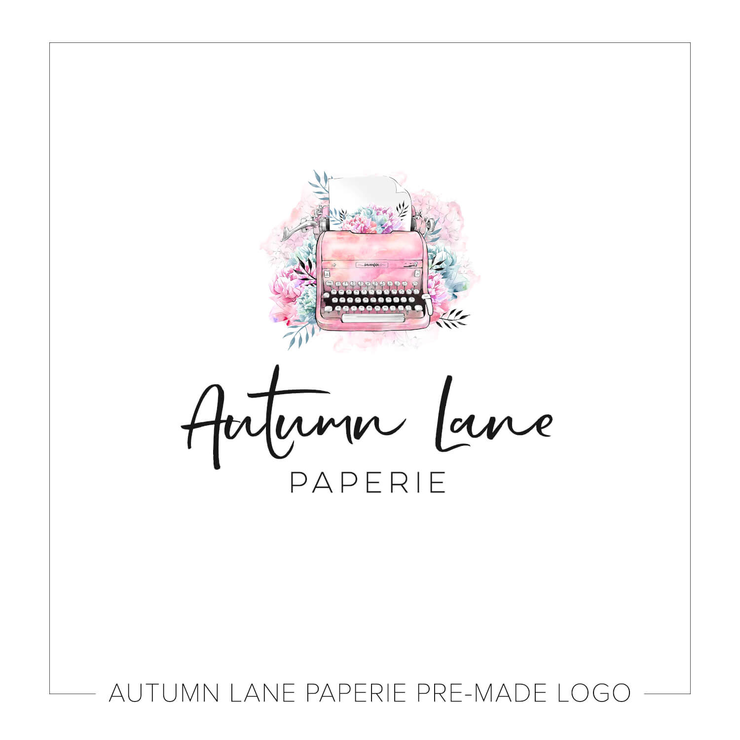 1500x1500 Pink Watercolor Typewriter Logo J26 Autumn Lane Paperie