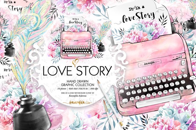 642x427 Typewriter Clipart Cute Watercolor Typewriter Illustrations Etsy