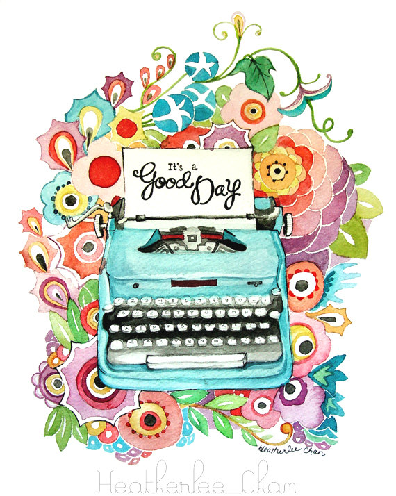 570x714 Typewriter And Flowers Watercolor Painting Print Art