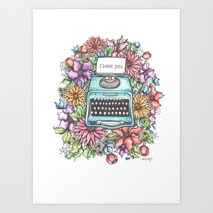 700x700 Vintage Typewriter Watercolor Art Print By Ashleyind Society6